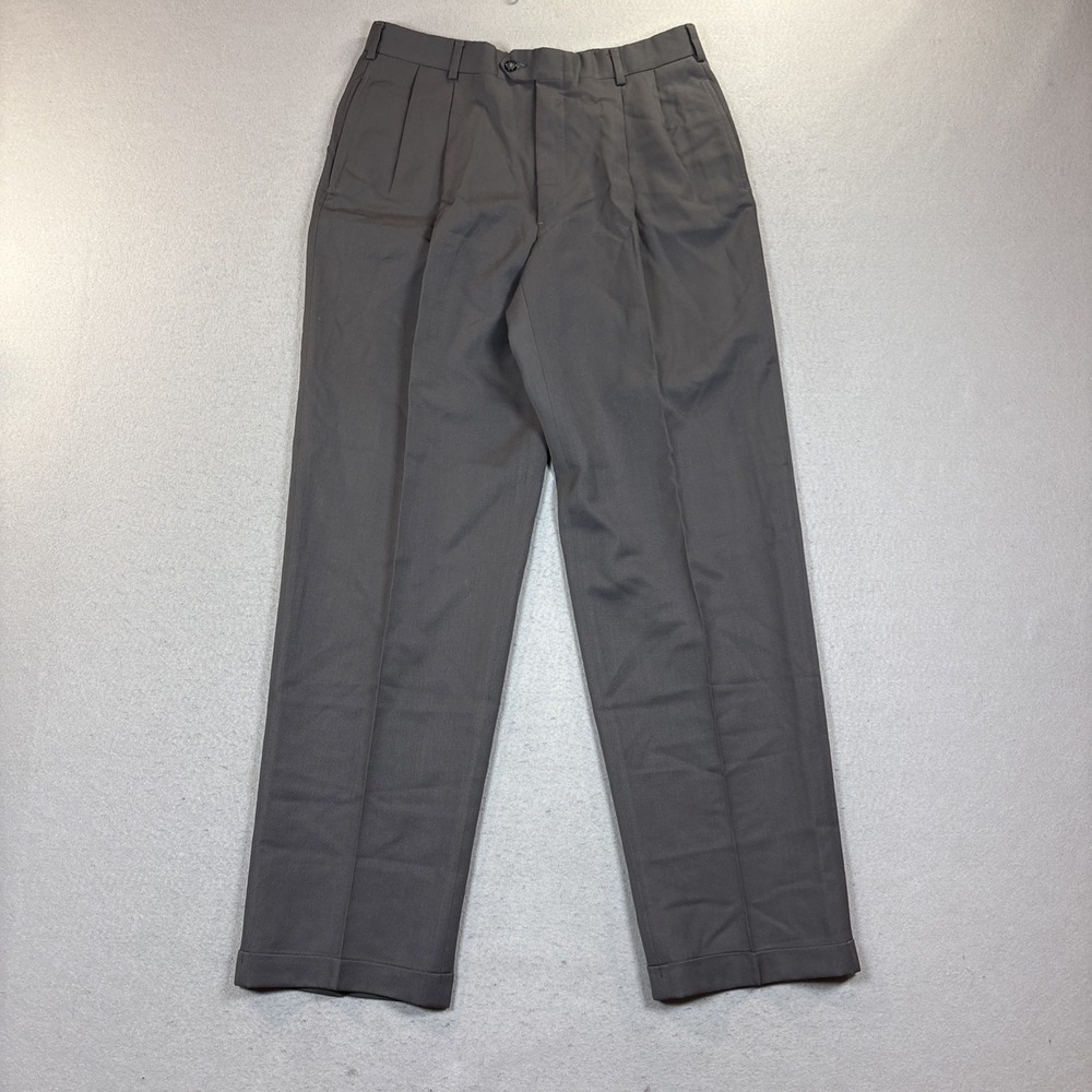 Austin Reed Dress Pants‎ Men 34x33 Trousers Gray Super 100s Wool Pleated Cuffed